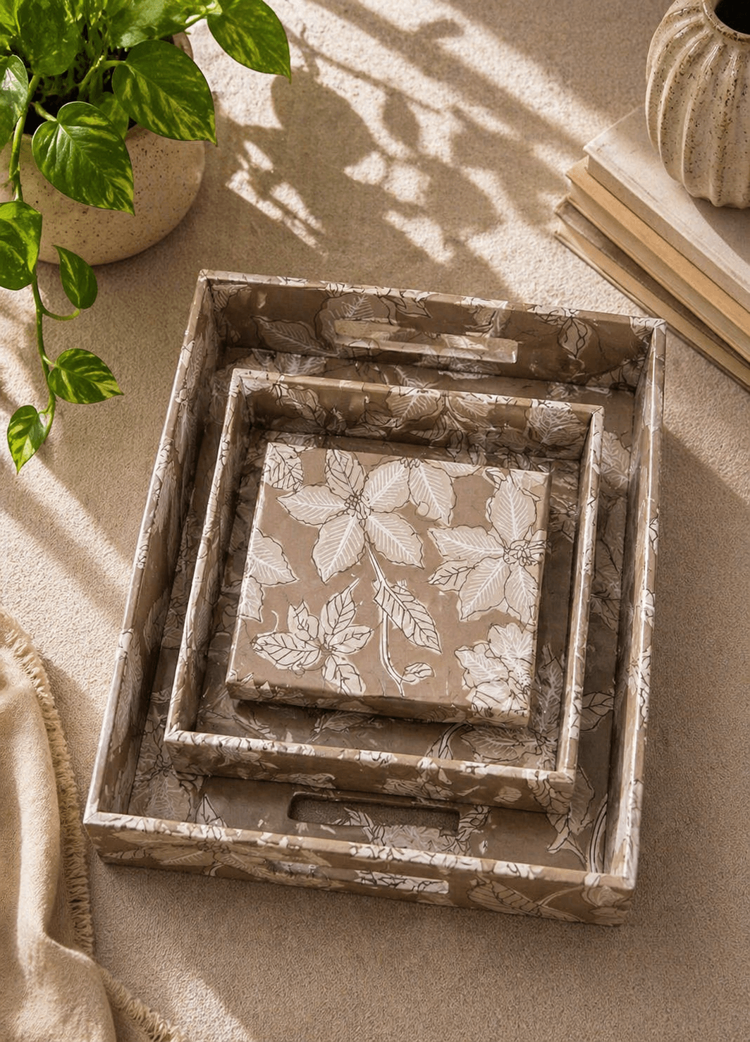 Fabric Tray Set Brown