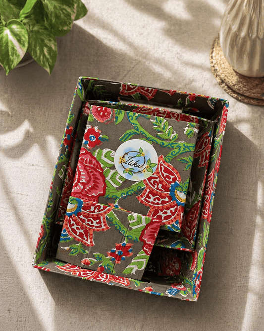 Fabric Tray Set Red/Greeen