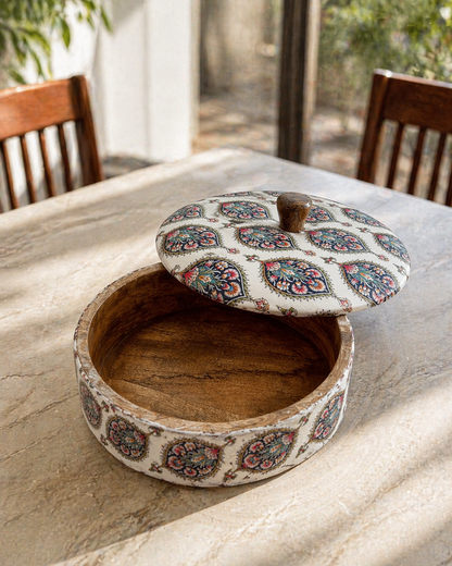 Wooden Chapati Box White/Blue