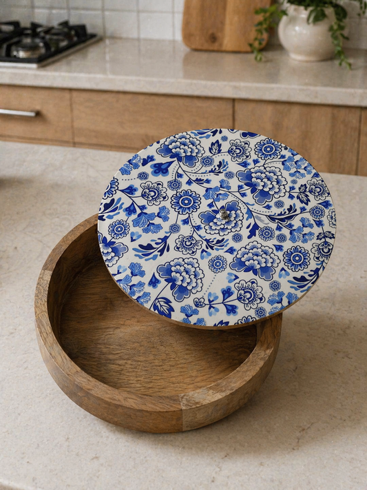 Wooden Chapati Box White/Blue