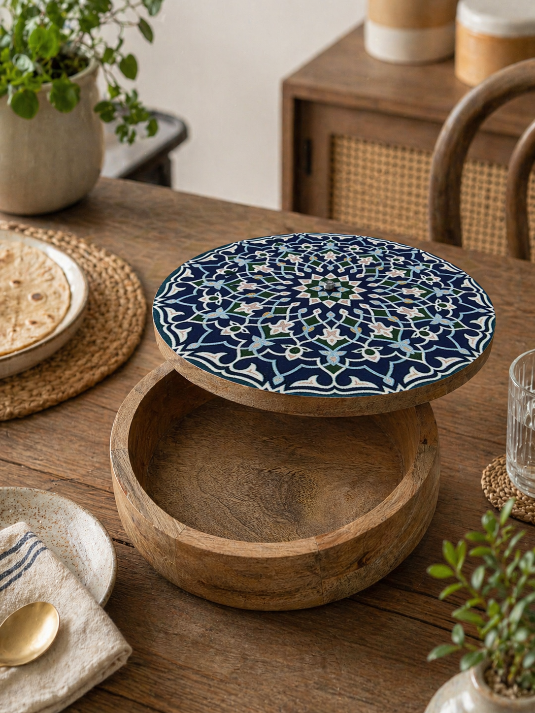 Wooden Chapati Box Dark Blue