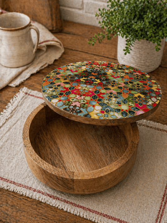 Wooden Chapati Box Multicolor Pattern 1