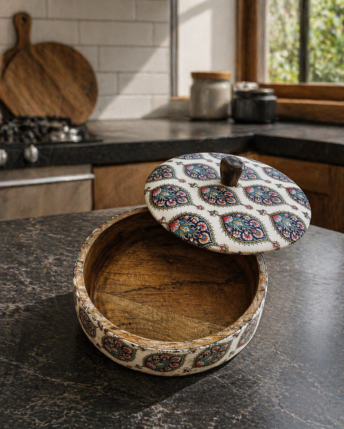 Wooden Chapati Box White/Blue