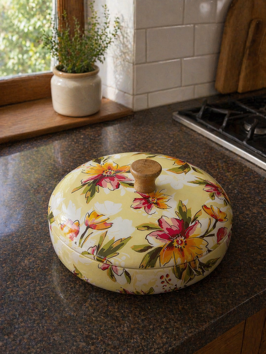Wooden Chapati Box Custard Yellow Floral