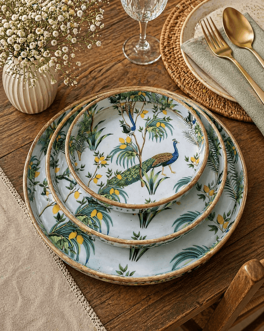 Round Trays Set of 3 Peacock Pattern