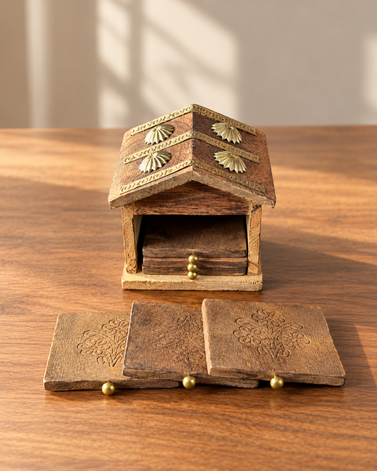 Wooden House Design Coaster Set