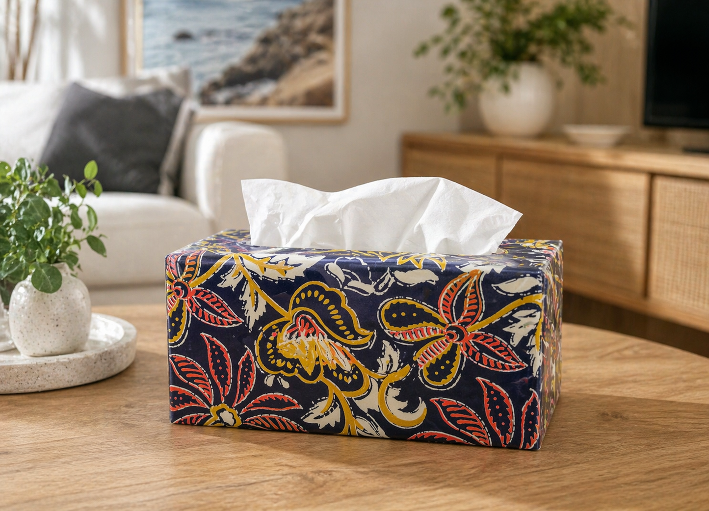 Fabric Tissue Box Dark Blue