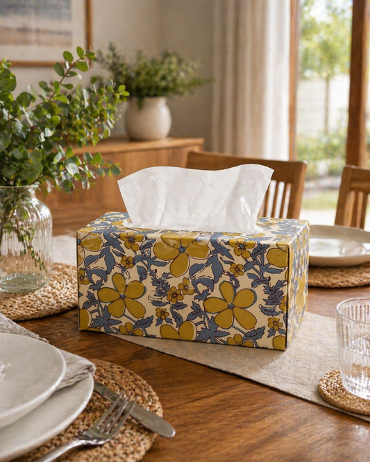 Fabric Tissue Box Cream/Green
