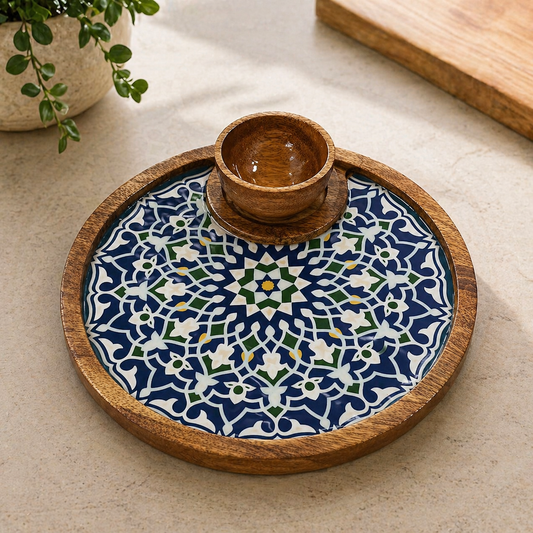 Single Bowl Platter Round Blue Colour Circle Pattern