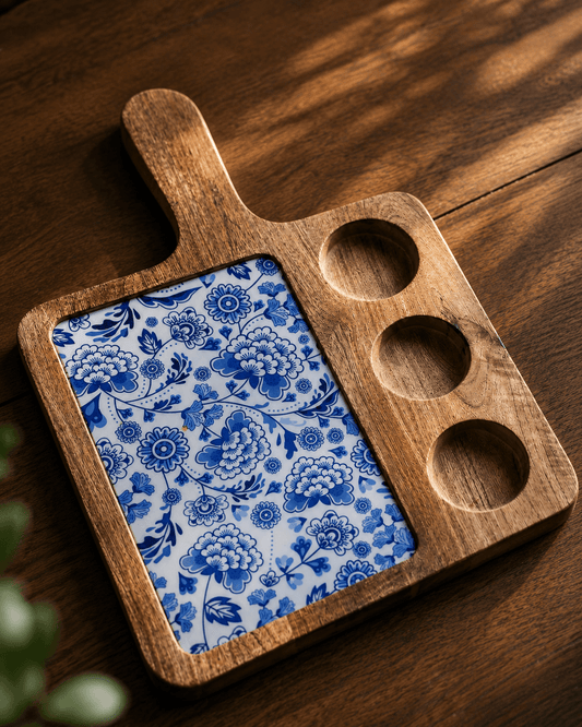 3 Bowl Platter White and Blue Pattern