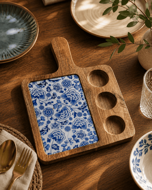 3 Bowl Platter White and Blue Pattern