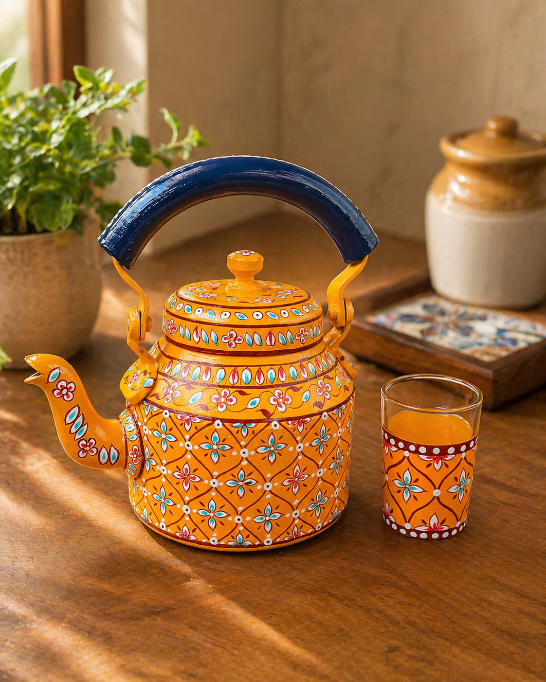 Hand-Painted Aluminum Kettle Orange