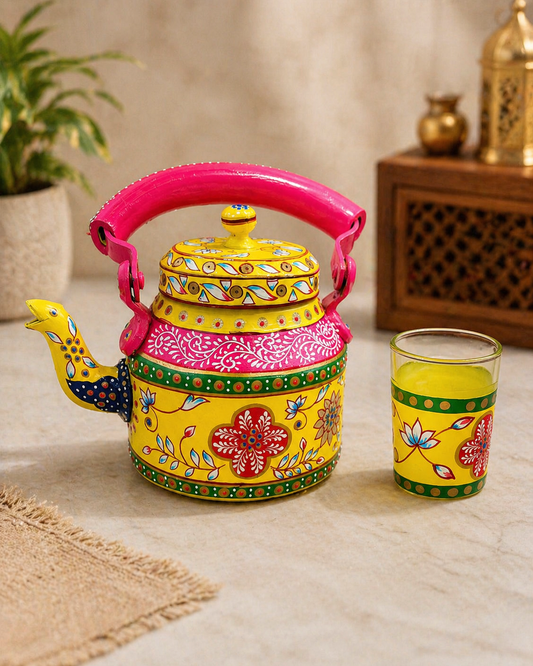 Hand-Painted Aluminium Kettle Yellow