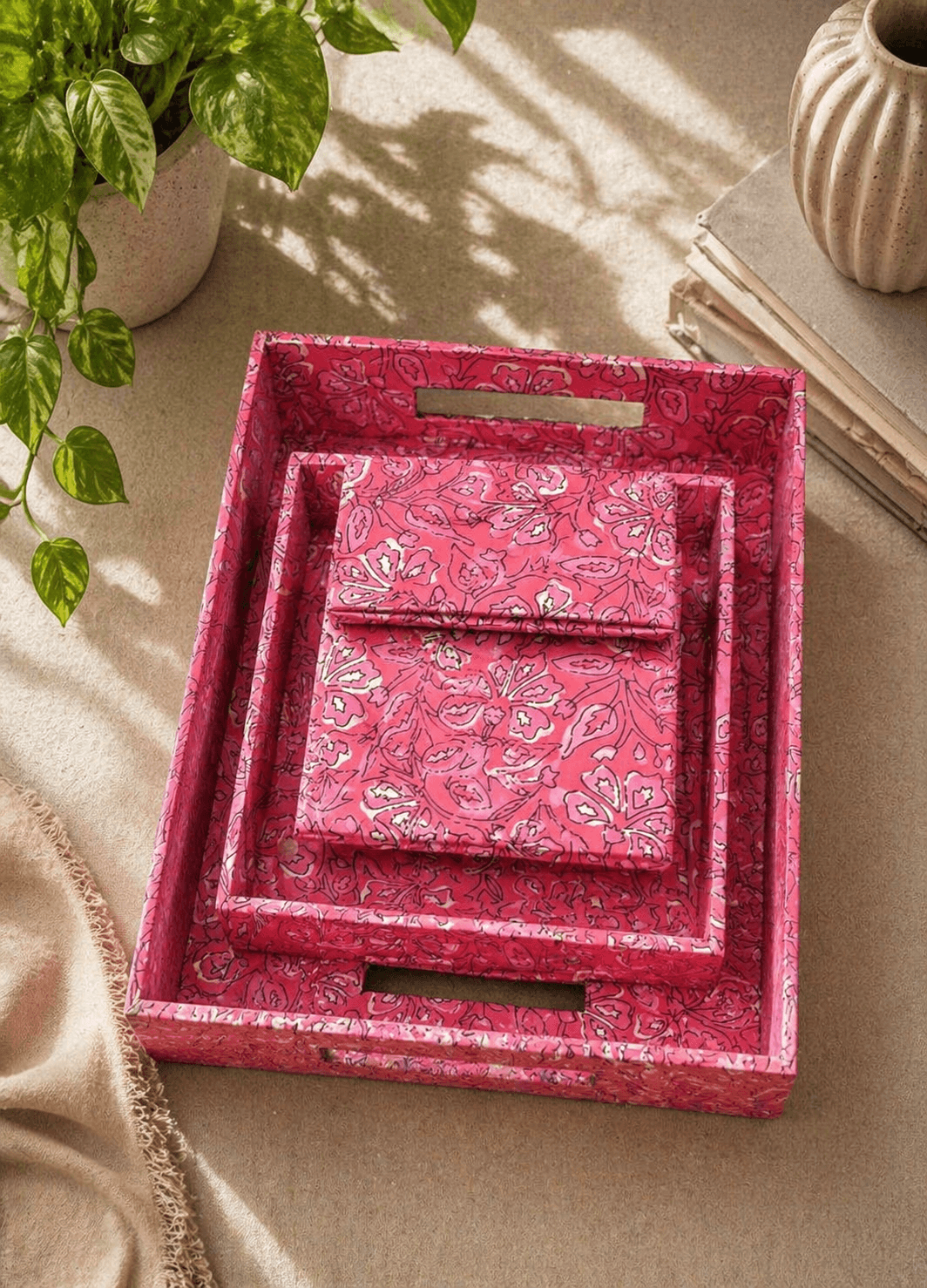 Fabric Tray Set Pink