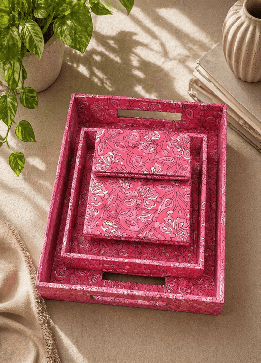 Fabric Tray Set Pink