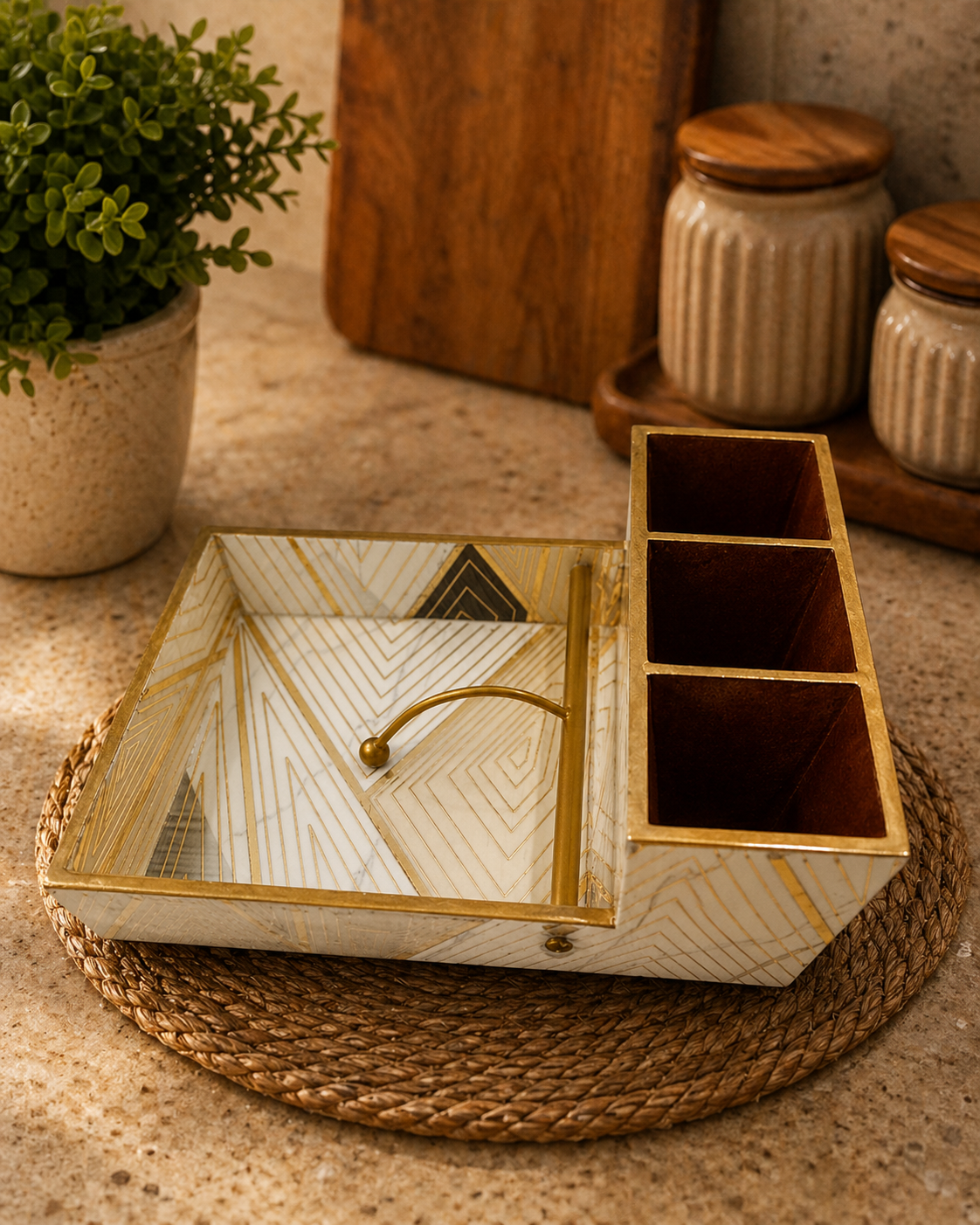 Wooden Tissue Paper with Spoon Holder