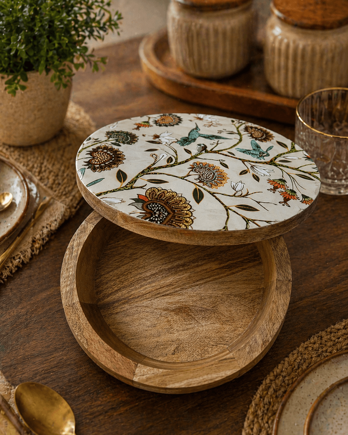 Wooden Chapati Box Cream