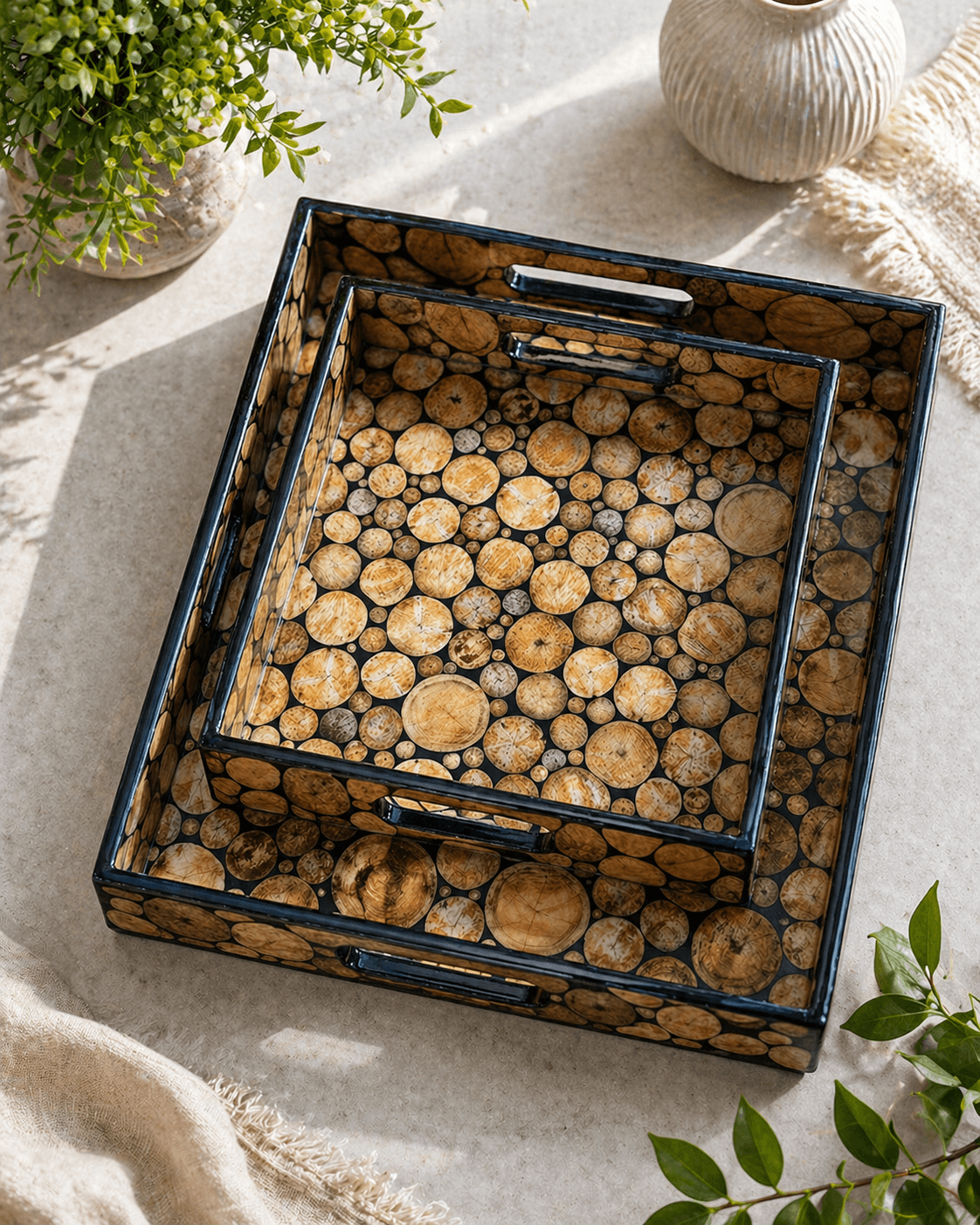 Wooden Serving Tray Brown Circle Wood Pattern