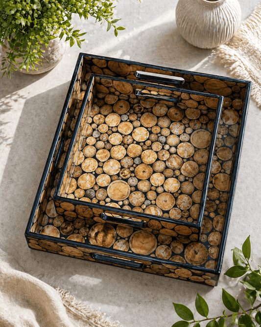 Wooden Serving Tray Brown Circle Wood Pattern