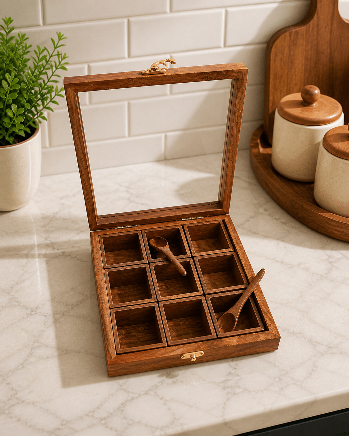 Square Masala Box Wooden