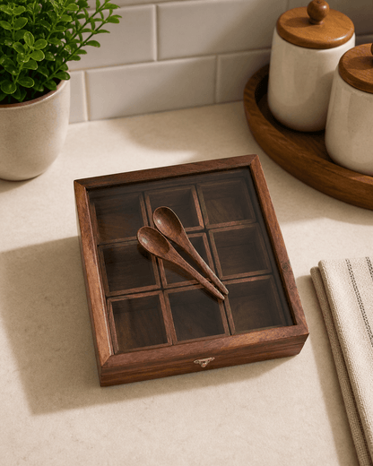Square Masala Box Wooden
