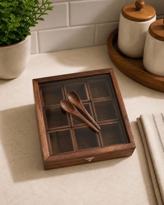 Square Masala Box Wooden