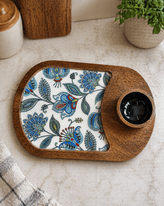 Single Bowl Platter Oval White Colour Blue Flower